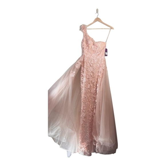 Abby Paris Longs by Lucci Lu Lace Gown with Tulle Overskirt in Blush NWT - Picture 3 of 12